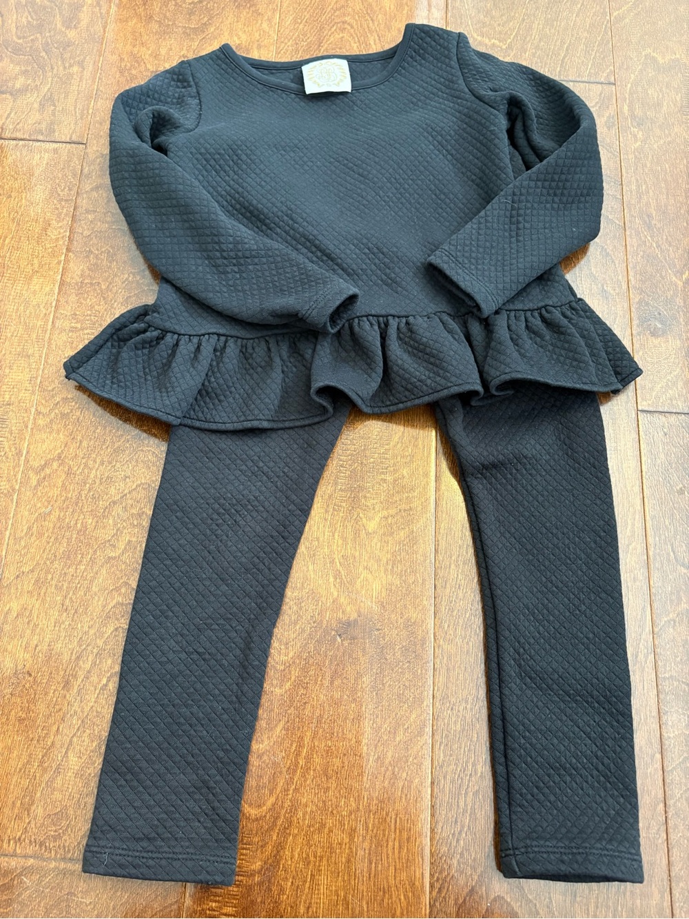 The Beaufort Bonnet Company Black Quilted Peplum Top & Leggings Set
